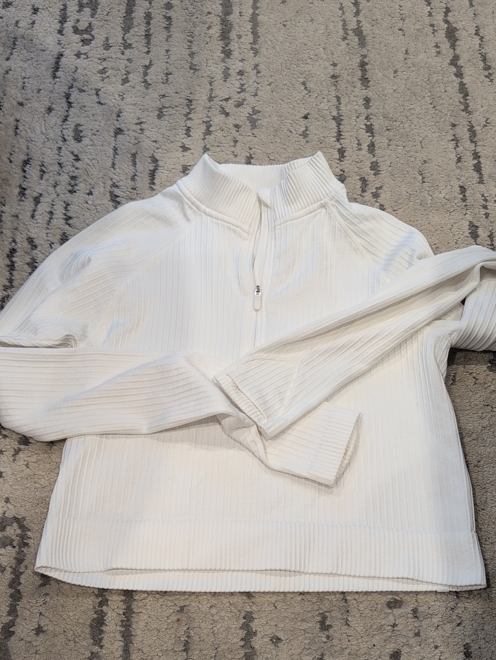 Lululemon Rest Less Cropped 1/2 ZipDiagonal Rib Silver Drop / White - Picture 6 of 10